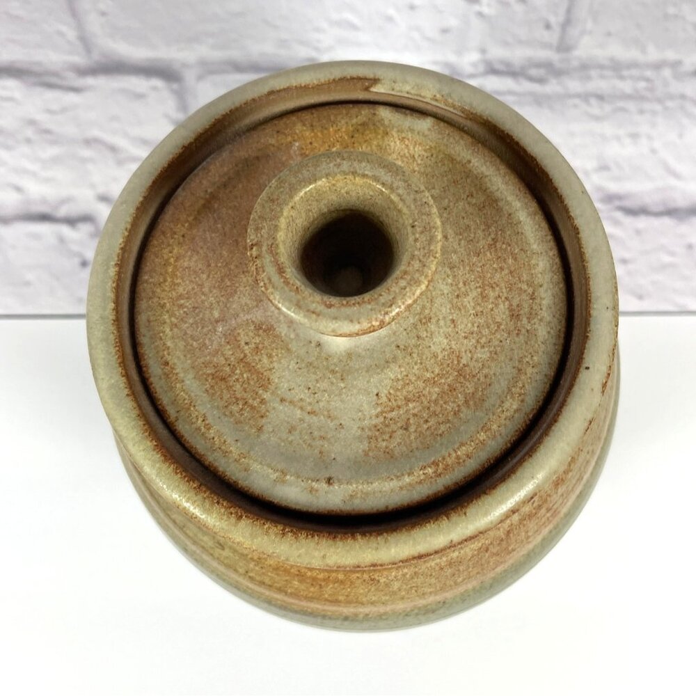 VTG Studio Stoneware Art Pottery Handmade Earth Green Glaze Lid Jar Pot Signed - Picture 5 of 14